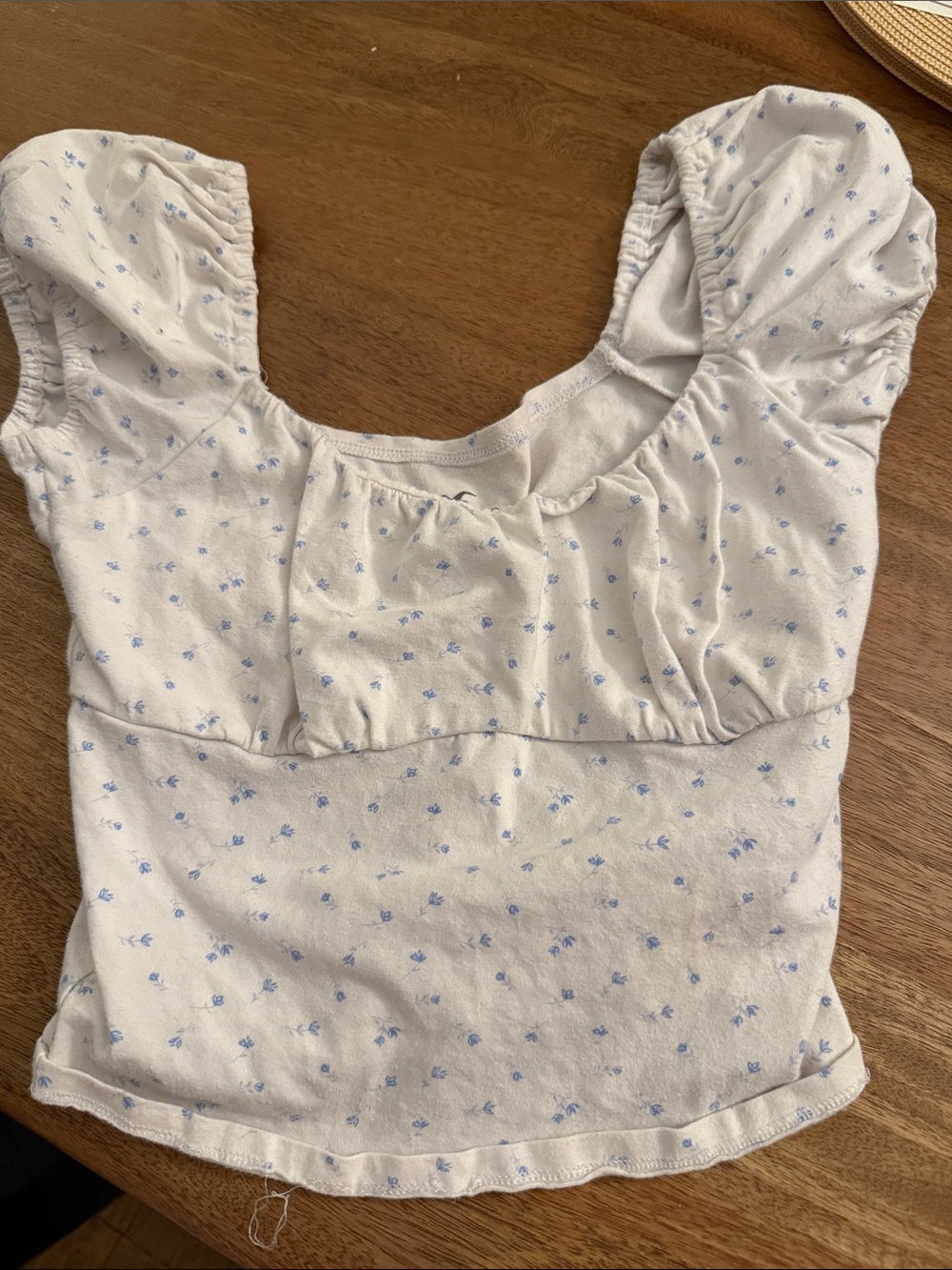 Hollister White Crop Top with Light Blue Floral Print